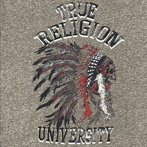 True Religion Indian Chief Graphic Heather Gray T-shirt Size L NWT Streetwear